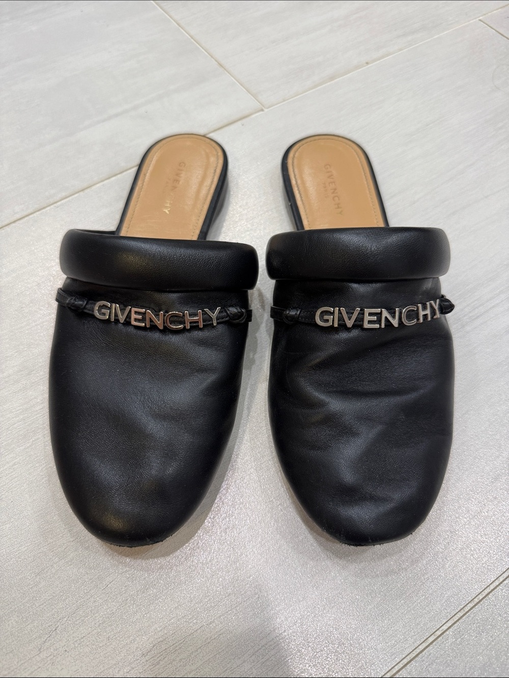Givenchy Black Leather Logo Padded Slip-On Mules